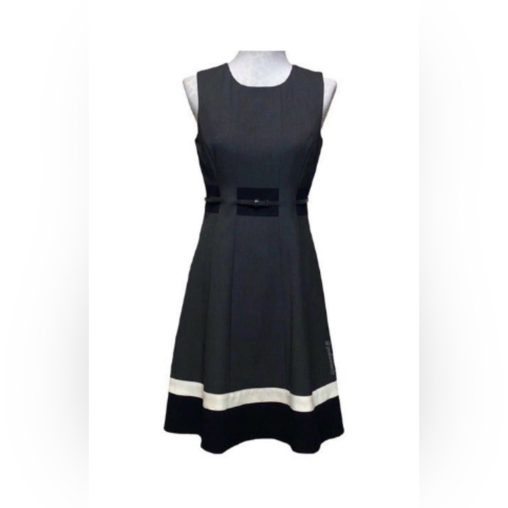 Calvin Klein Elegant Grey, Black and White Sleeveless Sophisticated Dress